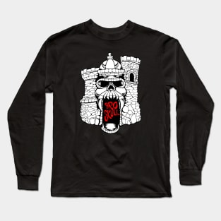 Broskull Logo V.2  White Castle with Red Letters Long Sleeve T-Shirt